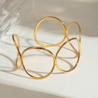 Hollow Open Cuff Bracelet Titanium Steel Gold Plated Jewelry Minimalist Womens Fashion Accessory
