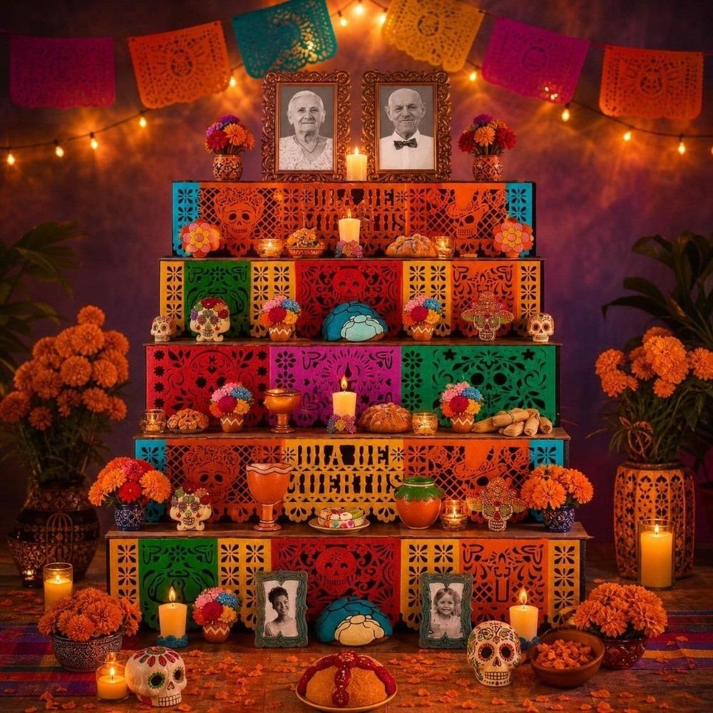 Wooden Mexican Dead Shadow Box Skulls Candles Memorial Display Box Day of The Dead