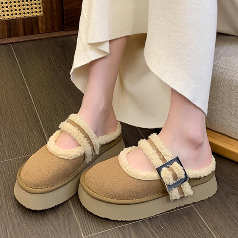 

Меховые балетки женские тапочки короткие плюшевые туфли на платформе из хлопка с мелкой пряжкой повседневная обувь 2024 года тренд дизайнер пряжка Zapatos Femme 40