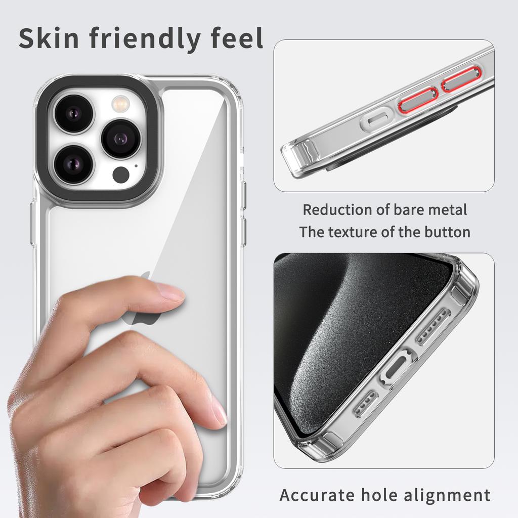 For iPhone 15 Pro Max Case 1.5mm Thick PC+TPU Shockproof Protection Phone Cover