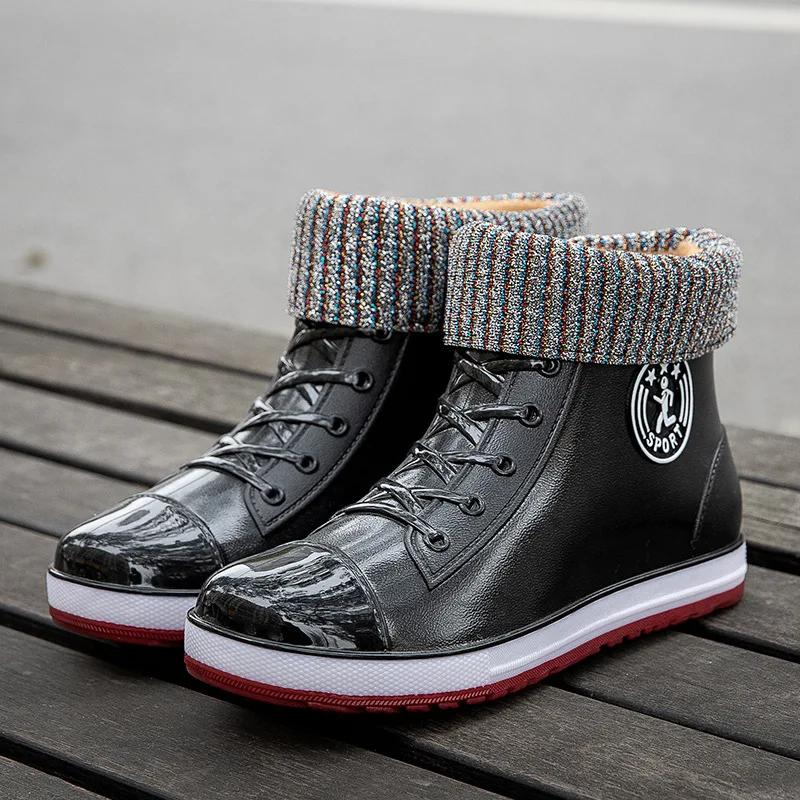 Women's Rain Boots Fashion Warm Cotton RubberShoes Ankle Rain Shoes for Women Waterproof Garden Galoshes Botas Lluvia Mujer2025