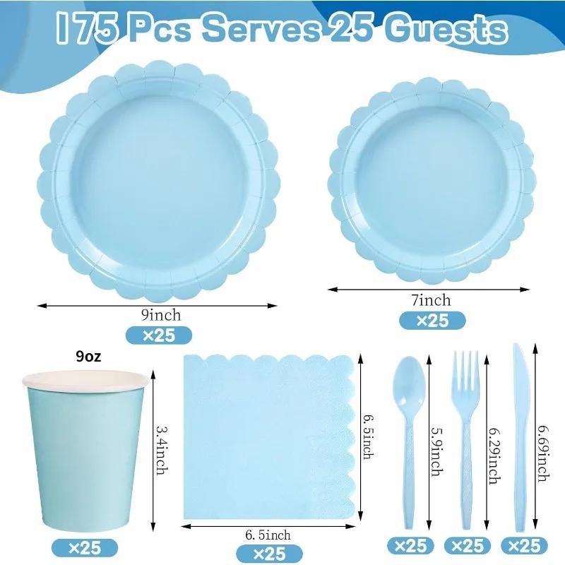 2025 New 175 PCS Lace Disposable Paper Plate Paper Cup Party Supplies Set Disposable Dining Plate for 25 People