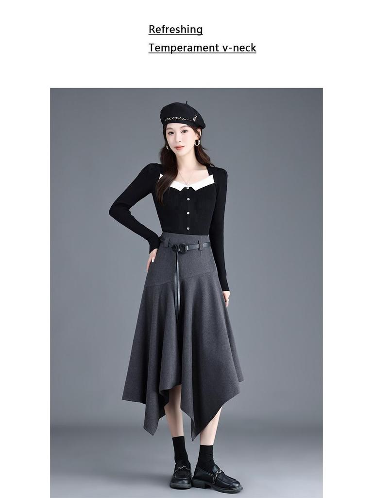 Autumn/Winter 2025 High-Waisted Wool Midi Skirt: Fashionable & Elegant Women's Wear