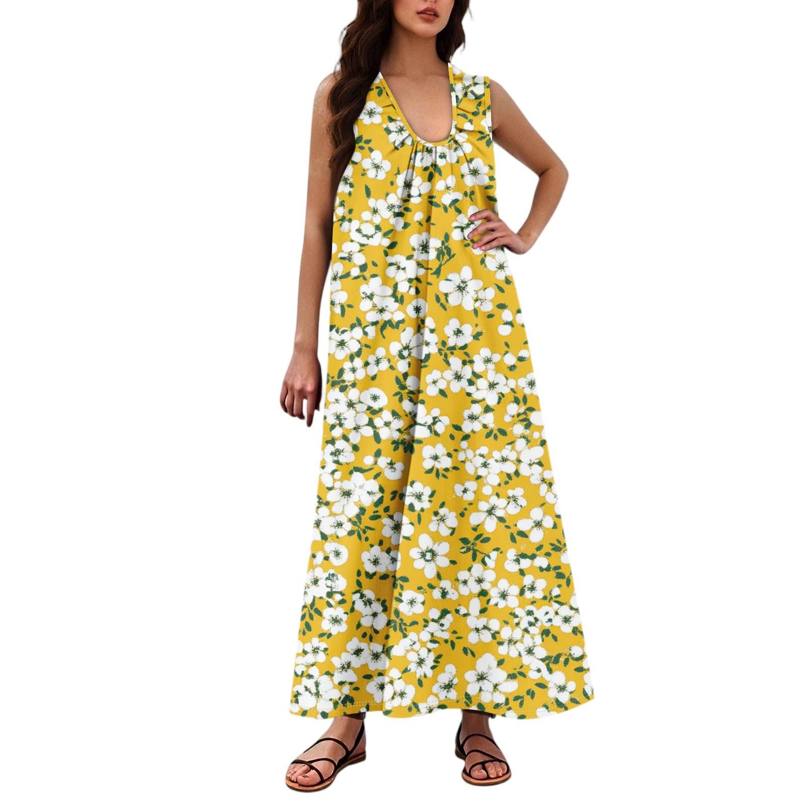 

Женская Мода Повседневная А-силуэт Цветочный Принт Эффект Молотка Свободная Длинная Юбка с Карманами XL жёлтый