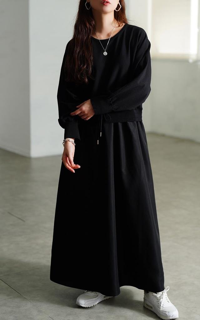 Gold Japan Plus Size Long Dolman Perfect for and Size Women's Dress, Sleeve, Knit, Stretch, Flared, Fall, Winter, Spring, 4L, Black, Sum-0028