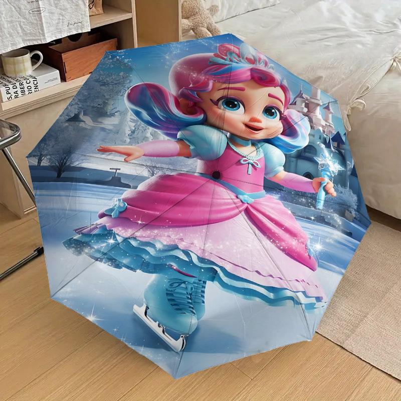 1PC ice skating princess Automatic Open/Close Umbrella with Windproof, 8-Rib Sturdy Canopy, Durable Ribs, Fashionable Design, Outdoor Accessory, Fun P