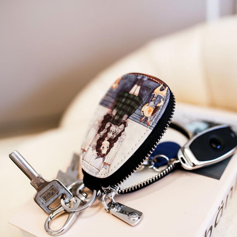 Fashion Cartoon PU Key Bag Ladies Portable Key chain for Car Key Case Cover Girls Lovely Key Wallets Zipper Key ring Holder