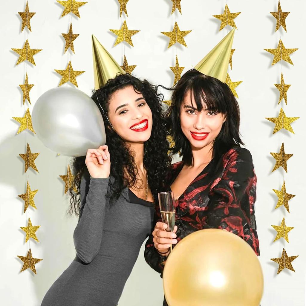 jijAcraft Glitter Gold Star Garland Decorations Hanging Garands Banner Backdrop, 2.7 inch Star Party Decoration for Birthday Baby Shower Wedding Kids