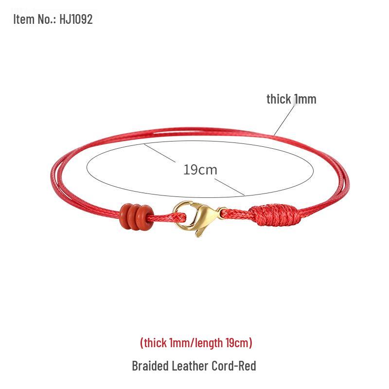

Парный браслет от семьи Чжоу из золота и красной нити на кожаном шнурке