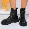 2024 Het Rea Damer Skor Snörning fram Damstövlar Mode Dragkedja i sidan Moderna Stövlar Damer Nya Skor med Bältesspänne för Kvinnor