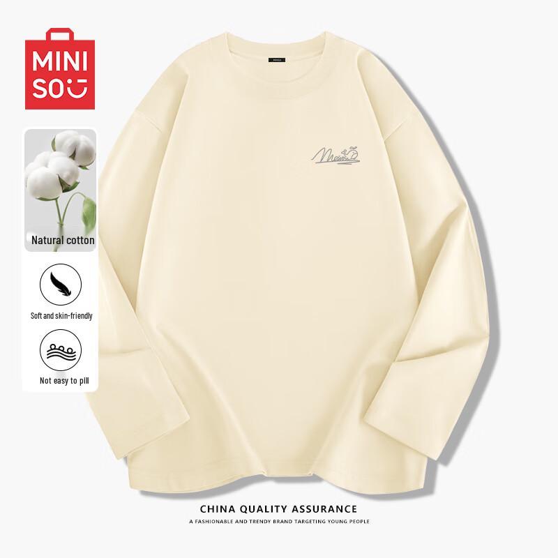 MINISO Men's Pure Cotton Long Sleeve Round Neck T-Shirt