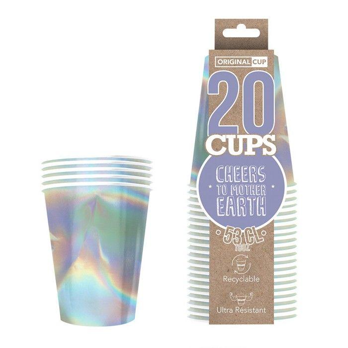20 gobelets carton recyclable irisés brillants 53cl multicolore