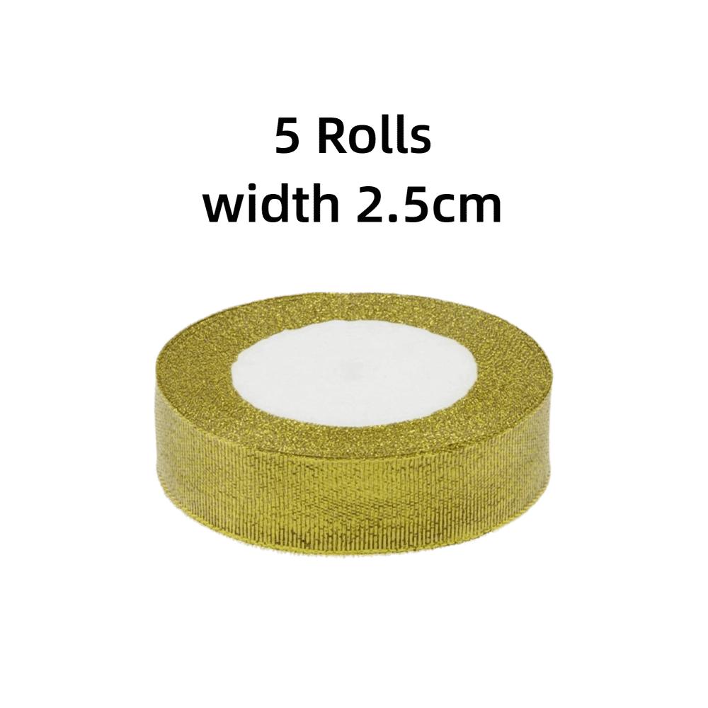 DIY 5 Rolls Satin Ribbon Glitter Gold Silver Gift Packaging Ribbon Organza Ribbon Craft Supplies