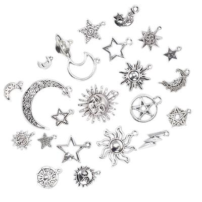 23Pcs/Set Mixed Silver Star Moon Sun Charms Pendant Diy Craft Jewelry Findings