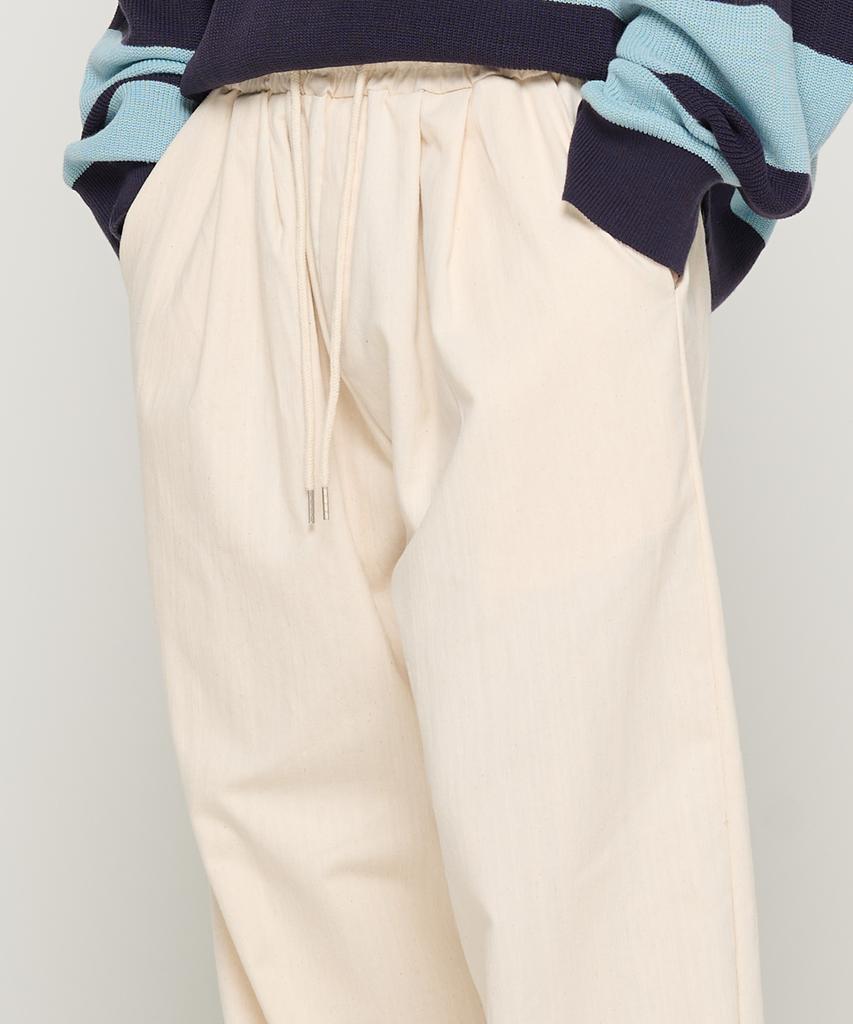 CARGOBROS Double-Pleat Linen Wide Elastic Pants (Ivory)