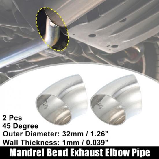 

2pcs OD 1.25 45 Degree 0.039 Thickness Stainless Steel Exhaust Elbow Pipe