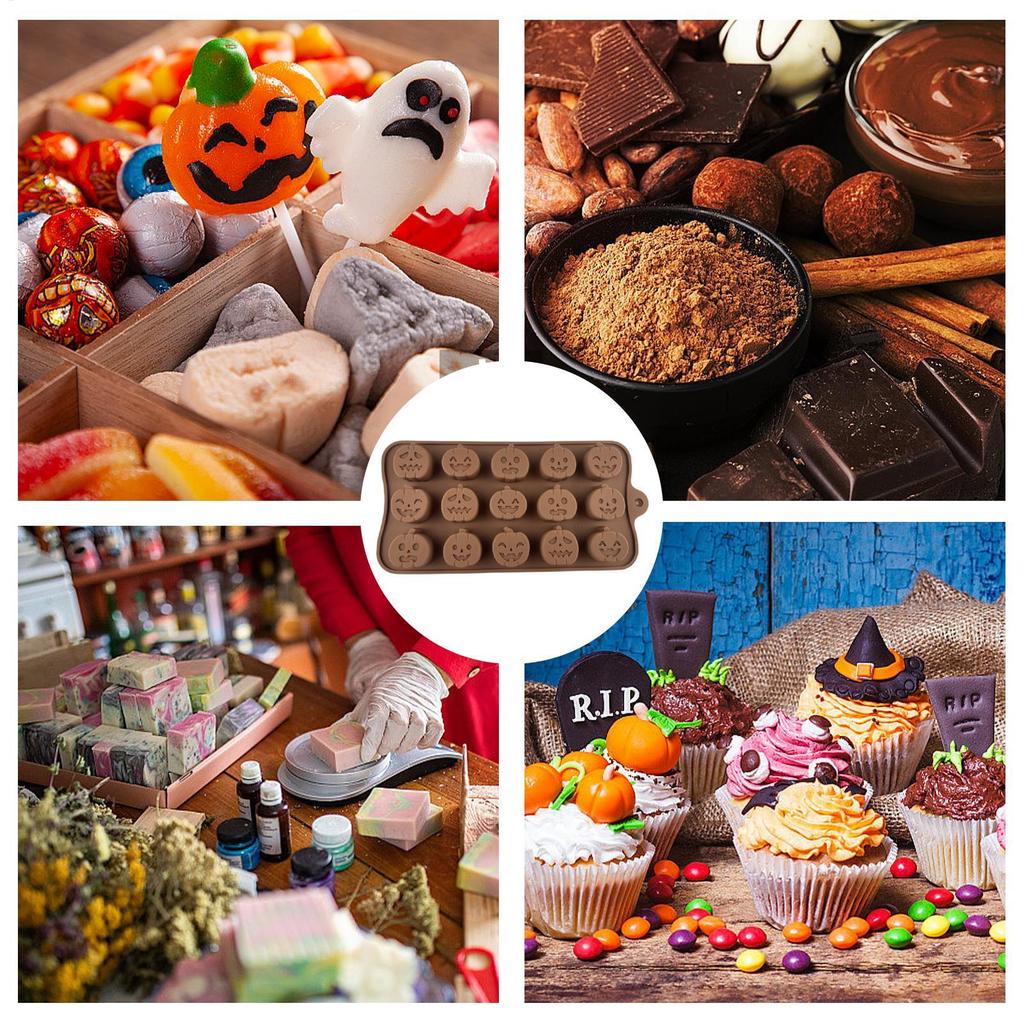 15 Cavity Non Stick Gummy Mold Halloween Mini Ghost/pumpkin Silicone Mold For Making Chocolate Candy Cake Baking Molds