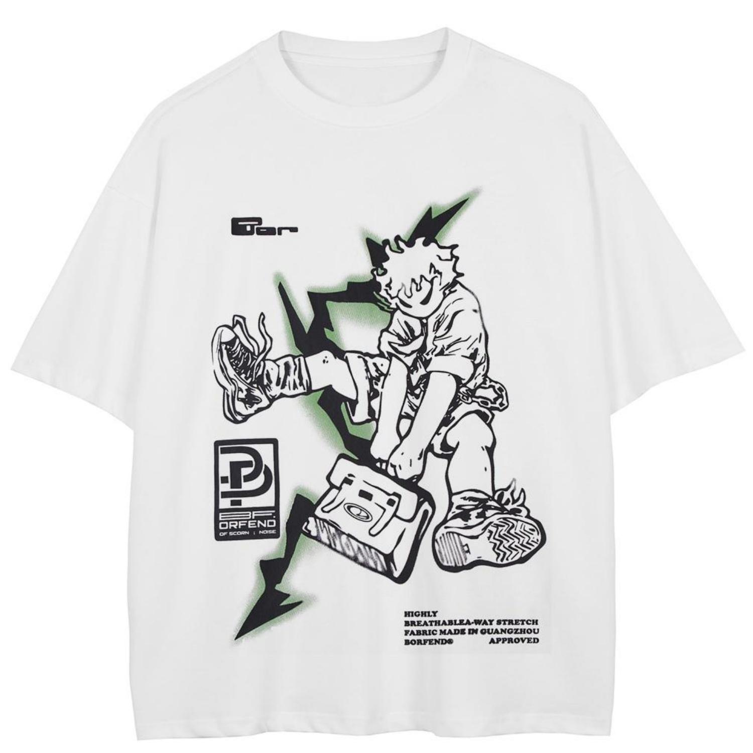 

Уличная футболка с рисунком из мультфильма, хлопковые топы унисекс, футболки, летняя футболка с короткими рукавами(1) S чёрный