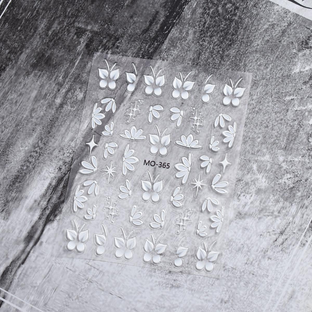 

Embossed Semi-Transparent Flower Nail Stickers with 3D White Petals and Adhesive Backing
