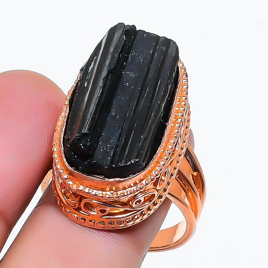Natural Black Tourmaline Gemstone 925 Sterling Silver Jewelry Ring Size 8.5 AR-17999
