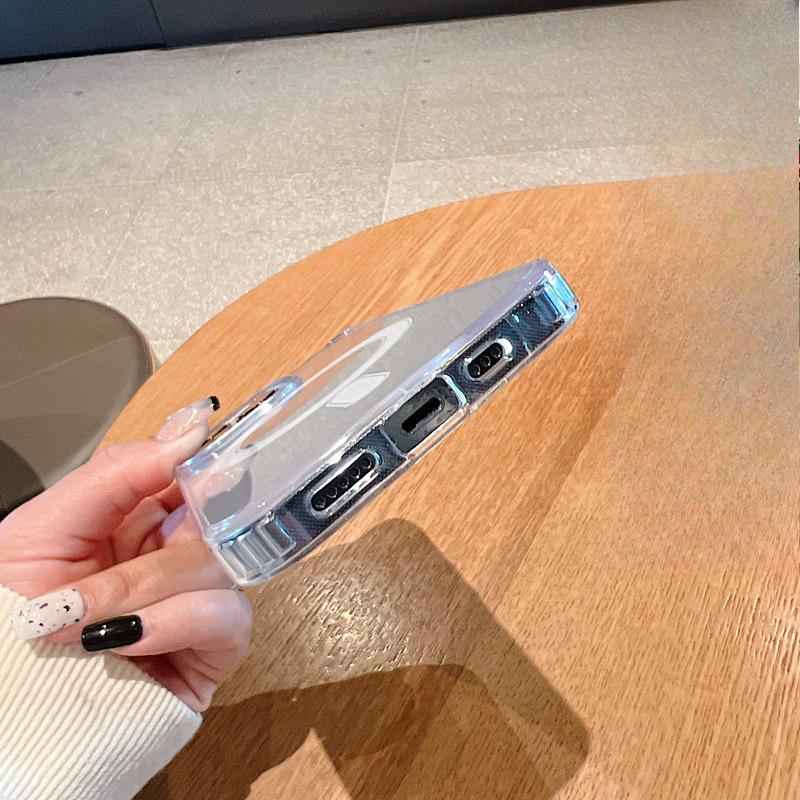 Applicable To IPhone16Pro Magnetic Suction Case 15 Transparent Mobile Phone Case Apple 14 Protective Case Magsafe Airbag Anti-fall