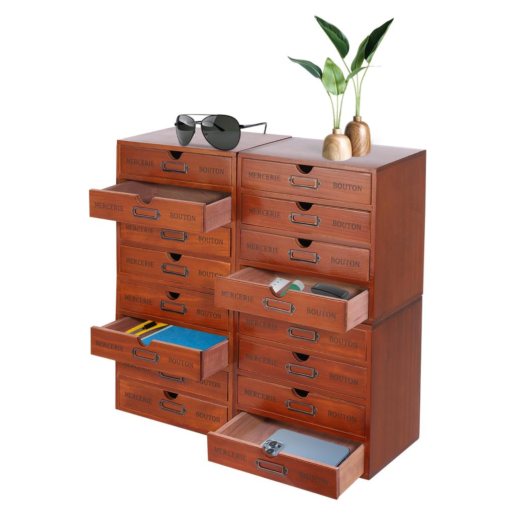 Vintage Schubladen Holz Schreibtisch-Organizer 16 Schubladen Geschenk-Organizer Ständer Braun für Geschäft Kosmetik, Akten, Bücher, Briefe, Zeitschriften