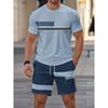 2026 Sommer Neuankunft Herren Freizeit Zweiteiler Set Gestreifter Print Kurzarmhemd und Sportshorts Set Herren Fitness Set
