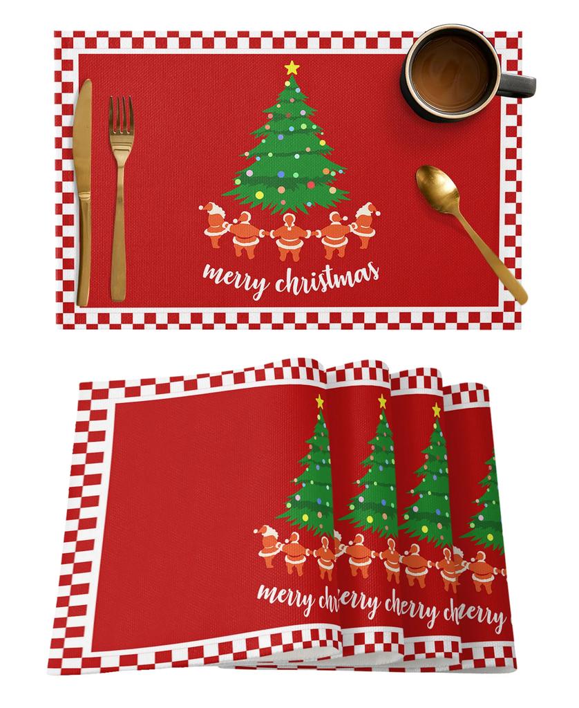 Merry Christmas Santa Claus Print Placemat 2/4/6pcs Kitchen Accessories Coffee Dining Table Mat Coaster Festival Tableware Pads