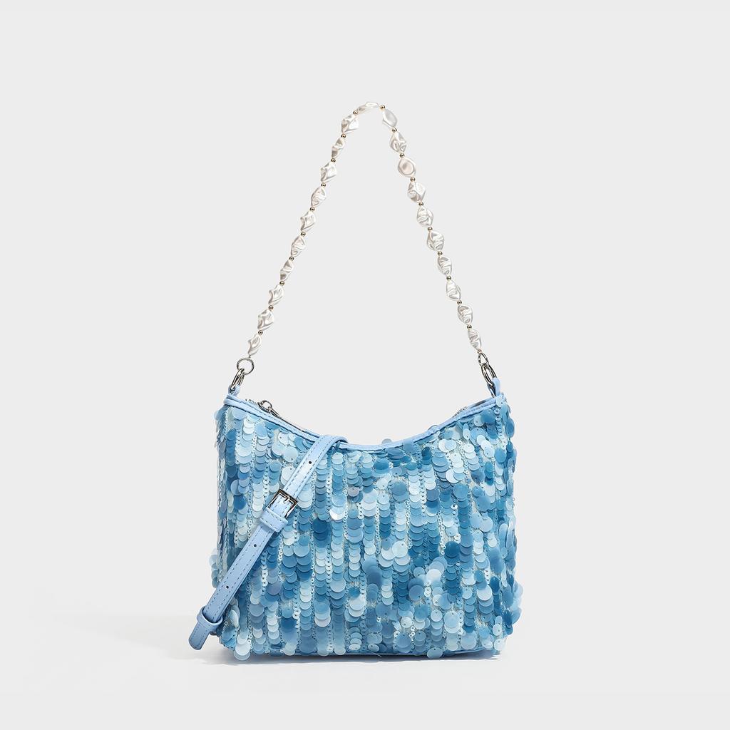Fashion Sequined Handheld Women's Bag Shoulder Armpit Bag High-end Dinner Chain Small Square Bag