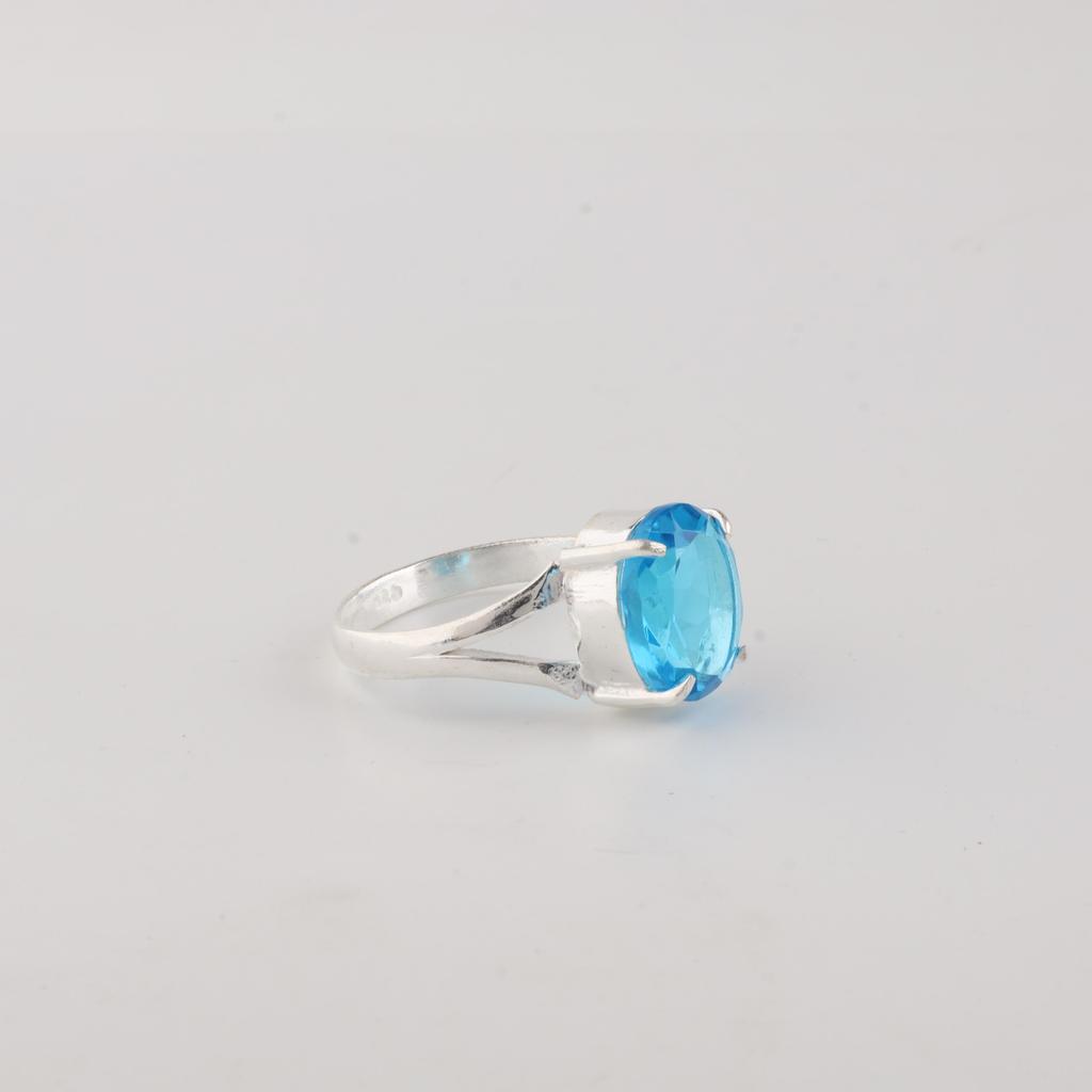 Swiss Blue Topaz Gemstone 925 Sterling Silver Handmade Jewelry Designer Ring For Girlfriend RR-75-13