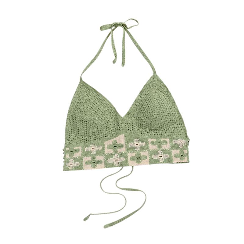 

Мода богемный стиль сексуальный крючок с вышивкой цветок топ вязаный слинг пляжный бикини бюстгальтер