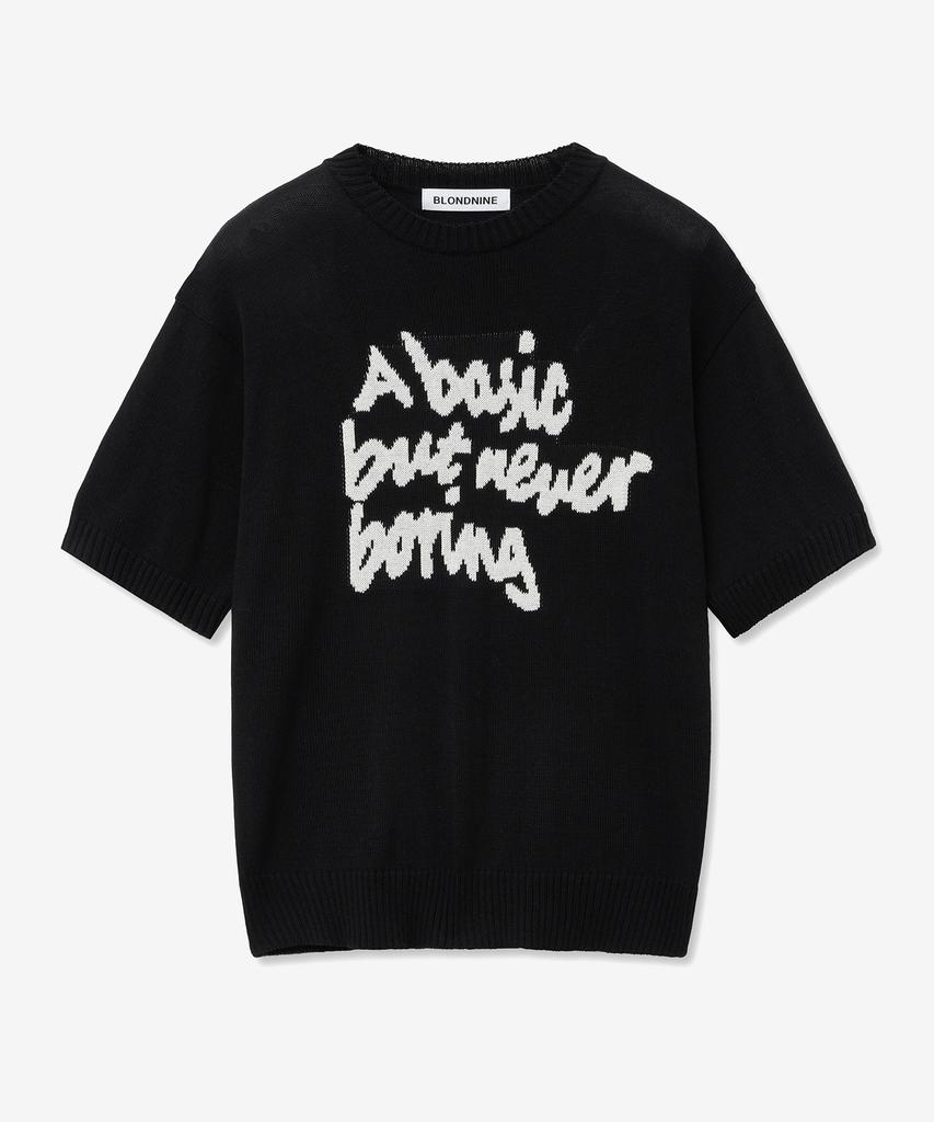 BLOND9 Slogan Round Short Sleeve Knit_Black