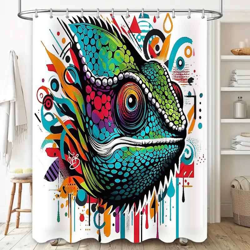 Chameleon Shower Curtain Artistic Nature Decor Bathroom Set Modern Wall Tapestry Tropical Wildlife Home Decor Vivid Pattern Wall