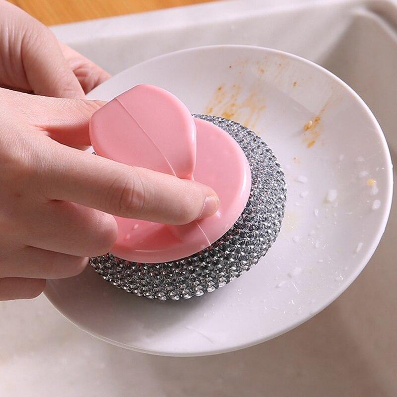 Dishwashing Brush, Steel Wire Sponge Long And Short Handle Kitchen Cleaning Brush, Non-Scratch Dish Sponges Dish Scrubber