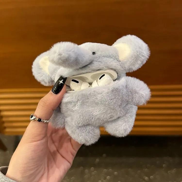 Lovely Blue Furry Elephant Plush Earphone Protective Case for AirPods 1 2 3 Pro Cute Girl Kids Bluetooth Earphone Drop Protector
