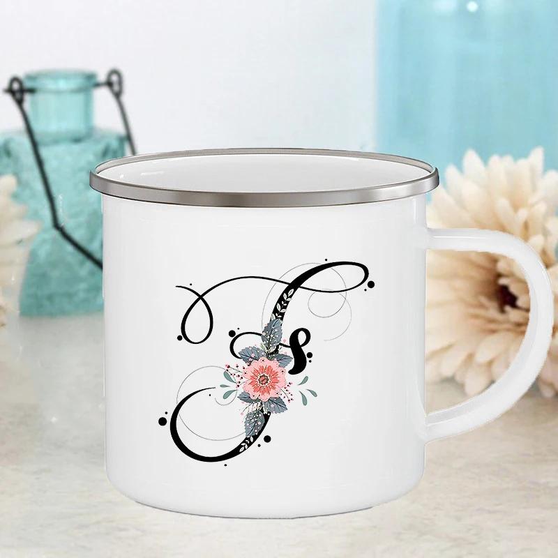 Letter Flower Mugs Wedding Creative Coffee Wine Cups Drinks Dessert Milk Juice Cup Enamel Mugs Handle Drinkware Bridesmaid Gifts