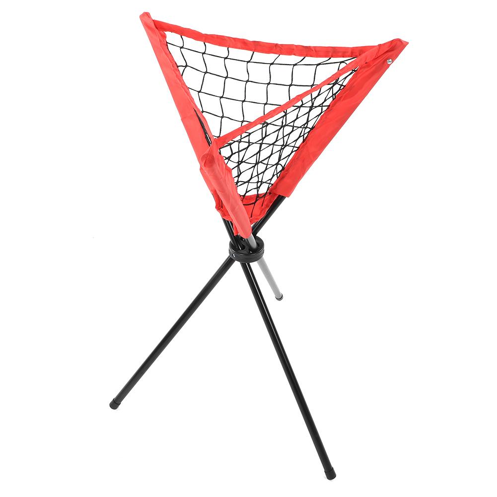 Triangular Net Bag Portable Baseball Softball Batting Practice Tripod Ball Rack Red