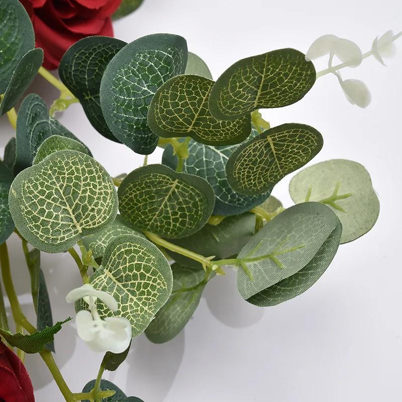Imitation Eucalyptus Leaves Rattan Silk Roses Fake Flowers Vines Garden Balcony Living Room Decoration Artificial Rose Vine