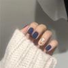 24Pcs Handmade Short Round Coffin Press On Nails Ocean Star Moon Blue Gradient Fake Nails With Glue