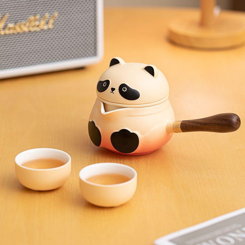 Ceramic Panda Travel Tea Set, Portable Teaware for Outdoor Camping, Kung Fu Express Cup, Creative Tea Infuser Set
