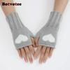 Botvotee Black Fingerless Gloves Women Winter Arm Warmers Y2k Accessories Knit Fashion Love Cute Short Hands Free Gloves Red