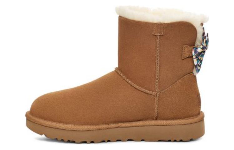 UGG Checkered Bow Short Snow Boots Brown Women s 1138132-CHE 36