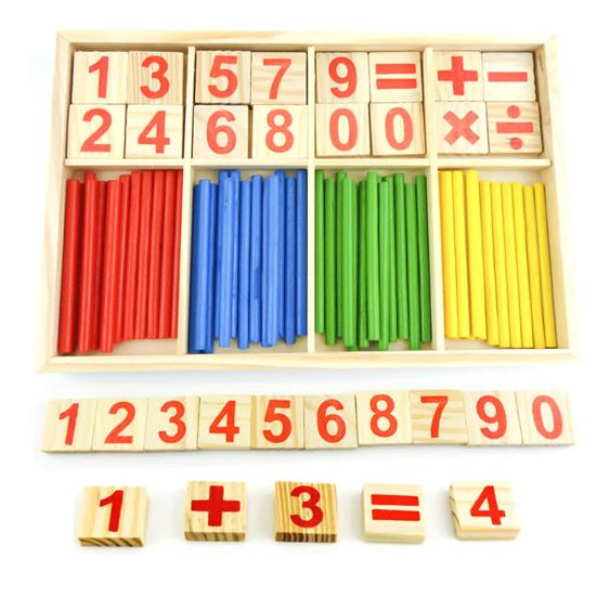 Counting Sticks Wooden Building Block Montessori Mathematical Kids Education Toy