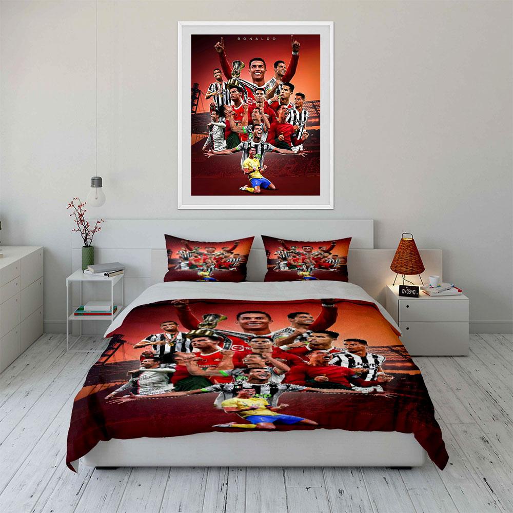 Glorious Football Career Highlights Bedding Set for Kids Luxury Gift 3pcs Digital Print Comforter Set Soft Comfortable