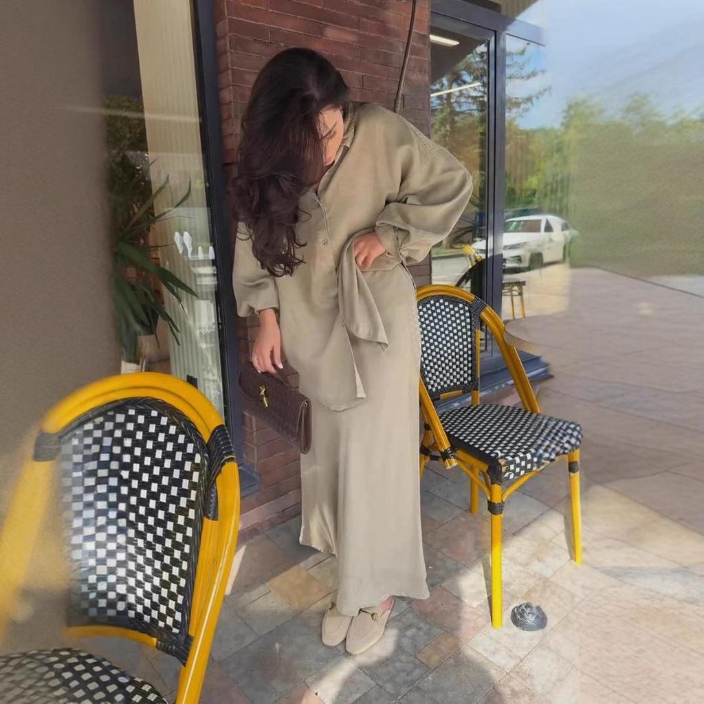 European & American Women's Fall 2025 Denim Shirt Dress with Wide-Leg Belt: Casual & Comfortable