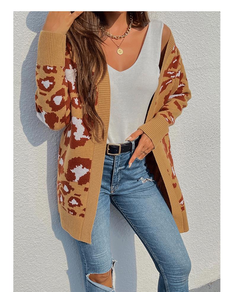 Women's Long Leopard Print Long-sleeved Sweater Cardigan