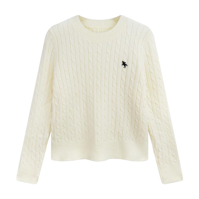 Women's Off-White College-Style Thick Embroidered Knit Sweater, Autumn/Winter Design