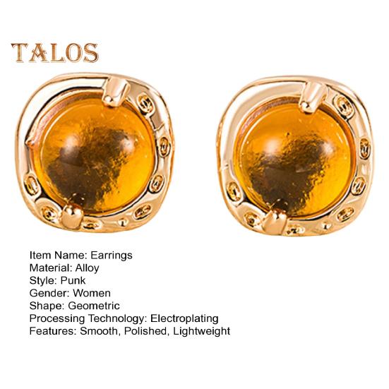 1 Pair Women Ear Studs Retro Geometric Shape Amber Smooth Lightweight Ear Jewelry Lady Prom Cocktail Party Stud Earrings