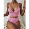 Women Striped Push Up High Cut Hight Waist  Bikini Set Two Piece Swimsuit