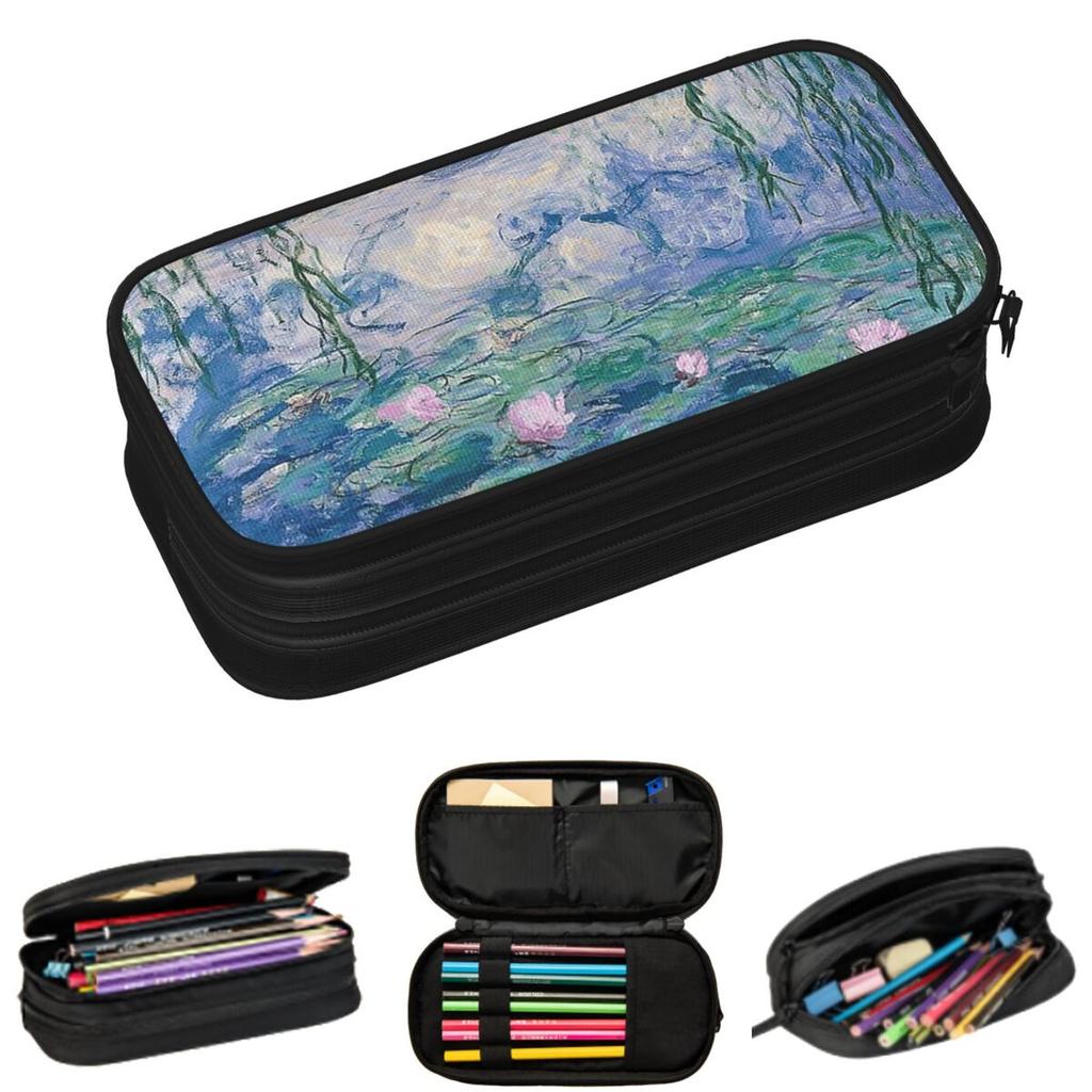 Water Lilies Claude Monet Fine Art French Painter Art Pencil Cases Student Gifts Pen Box Pencil Bag Large Storage Pencil Pouch